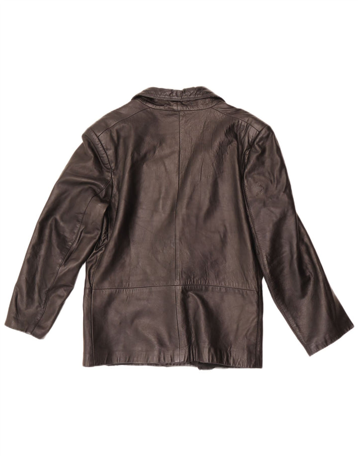 Giacca blazer in pelle vintage da uomo a 1 bottone IT 46 piccola in pelle nera