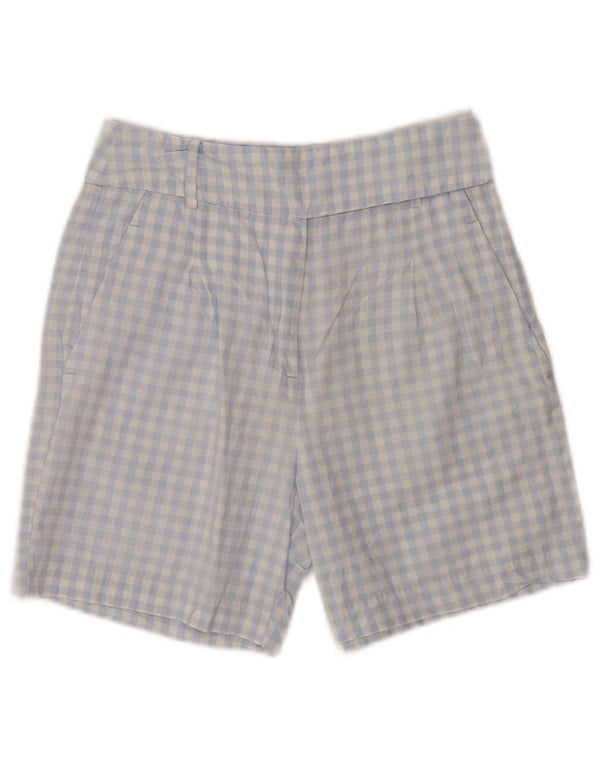 Pantaloncini chino a vita alta da donna Benetton UK 6 piccoli W26 cotone a quadretti blu