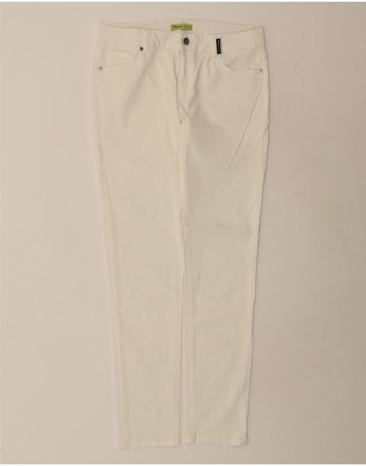 Jeans slim da donna Versace IT 44 medio W32 L31 cotone bianco