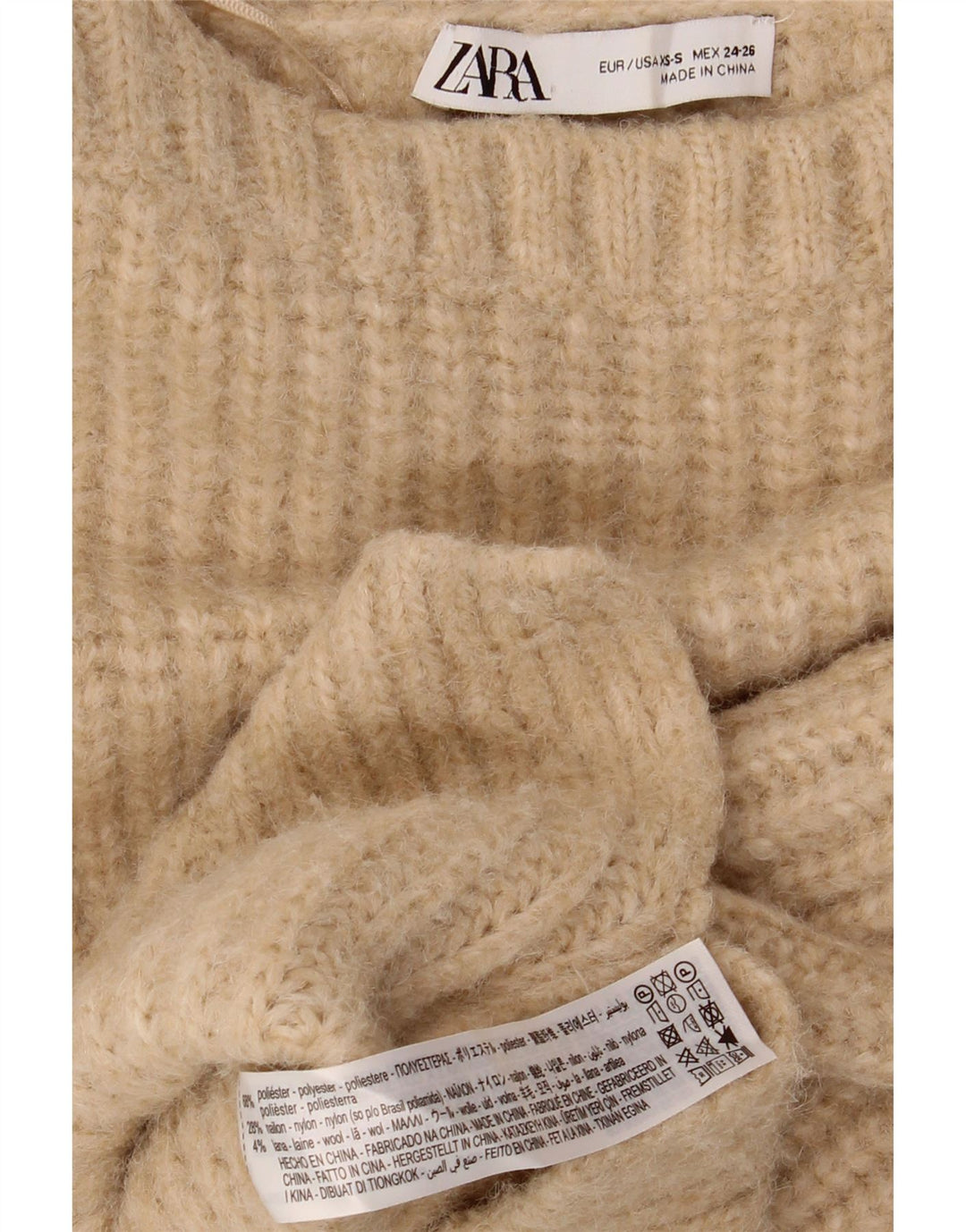 Maglione maglione oversize con scollo a barca da donna Zara UK 6 XS Poliestere beige