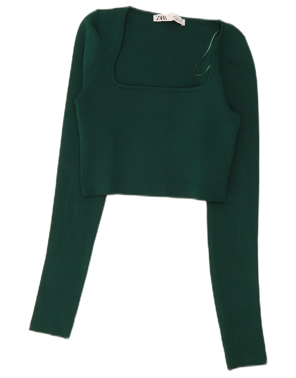 Top corto da donna Zara a maniche lunghe UK 8 piccolo poliestere verde