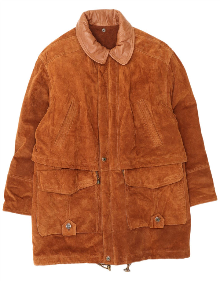 Soprabito vintage da uomo in pelle scamosciata IT 48 in pelle marrone medio