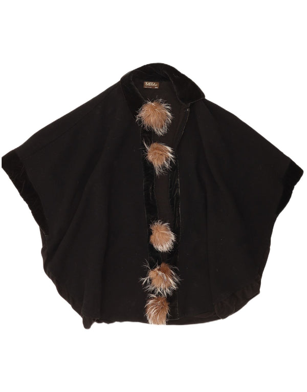 Cappotto a mantella oversize vintage da donna, taglia unica, nero
