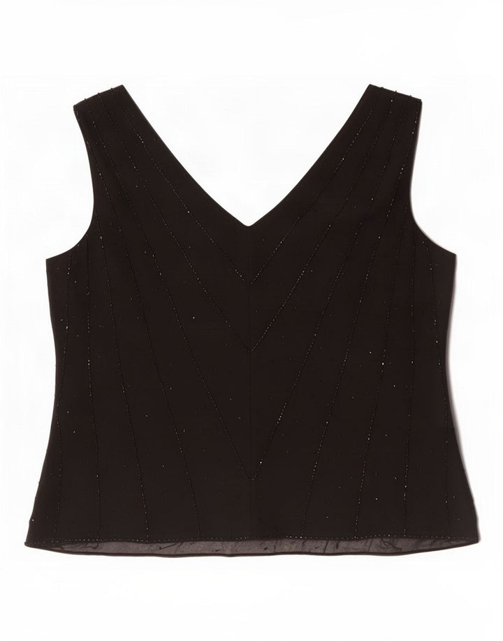 Top camicetta senza maniche da donna Marks & Spencer UK 20 2XL seta nera