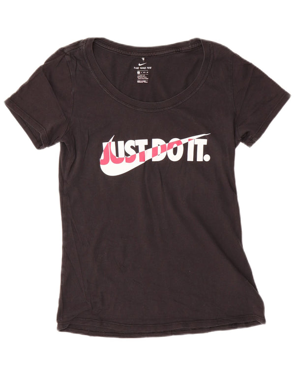 T-shirt grafica da donna con taglio atletico NIKE Top UK 6 XS cotone nero