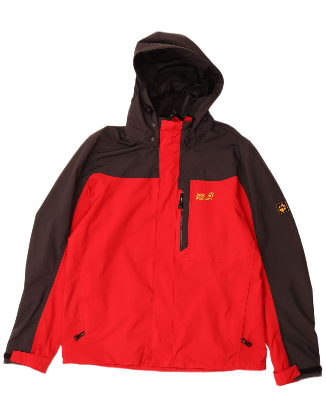 JACK WOLFSKIN Giacca antipioggia da uomo con cappuccio UK 40/42 Large Rosso Colorblock