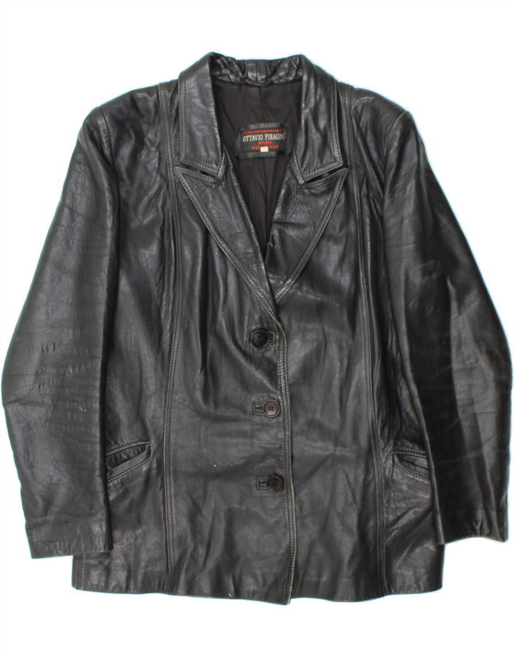 OTTAVIO PIRAGINO Womens Leather Jacket UK 14 Large Black Vintage Ottavio Piragino and Second-Hand Ottavio Piragino from Messina Hembry 