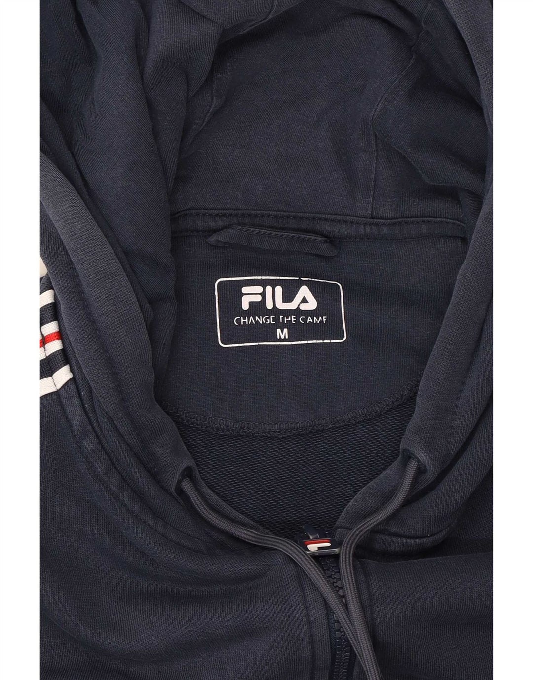 Maglione con cappuccio e zip grafica da uomo Fila a righe blu navy medie