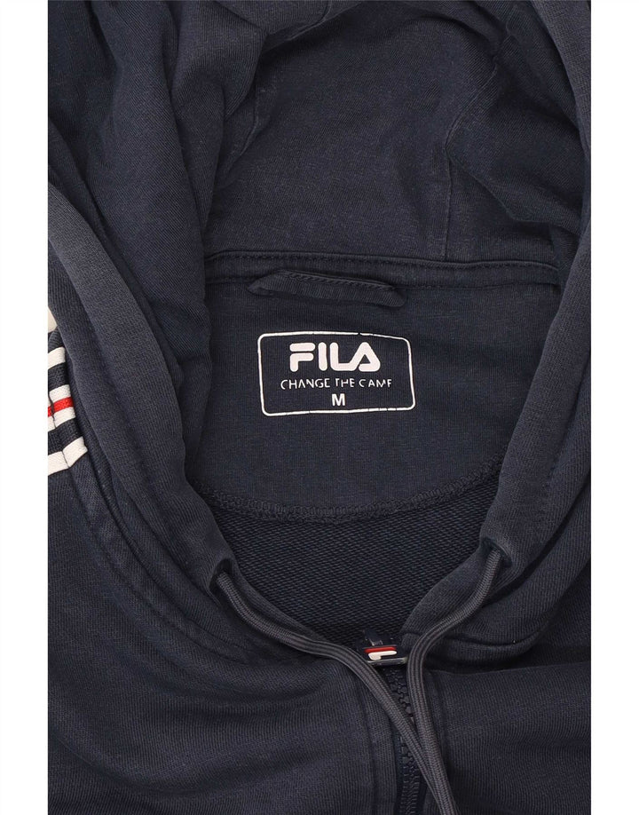 Maglione con cappuccio e zip grafica da uomo Fila a righe blu navy medie
