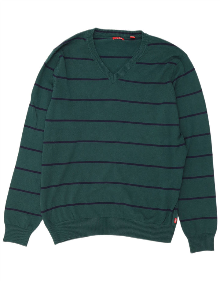 Maglione da uomo con scollo a V IZOD, cotone a righe grandi verdi