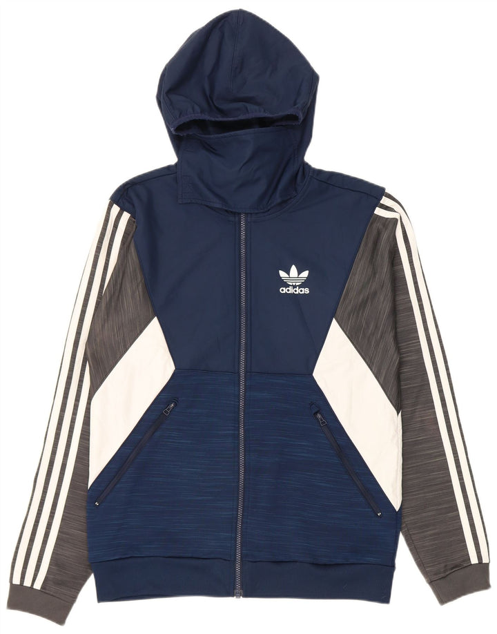 Maglione con cappuccio e zip da uomo Adidas piccolo in poliestere color block blu navy