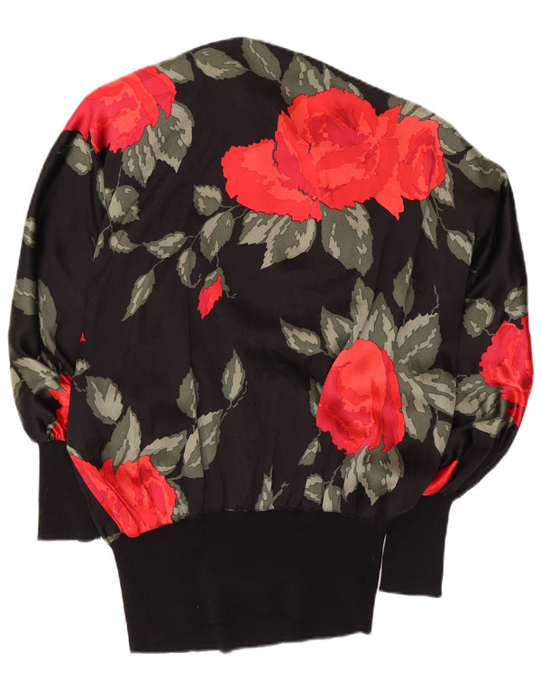 Donna Mizar Camicetta a maniche lunghe da donna IT 46 Grande seta floreale nera