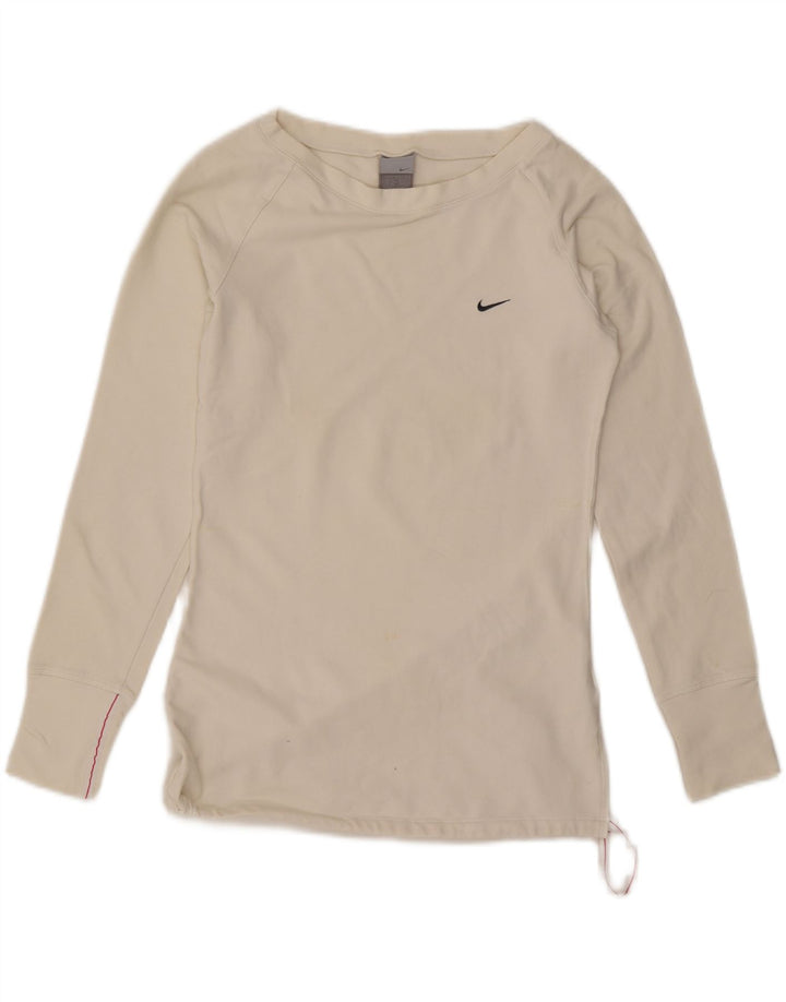 Top Nike da donna a maniche lunghe UK 10/12 cotone bianco medio