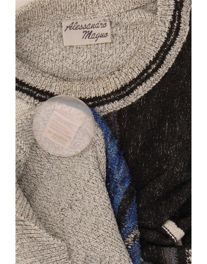 Maglione girocollo da uomo vintage in cotone a righe grandi grigie