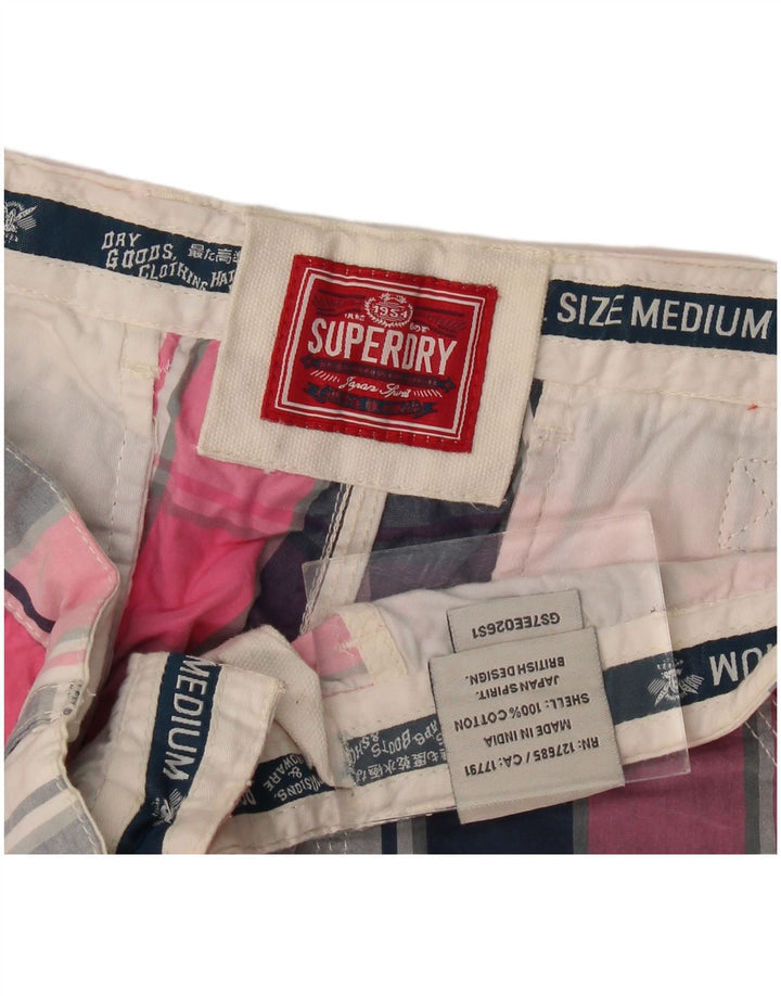 Pantaloni caldi da donna Superdry Medium W30 in cotone scozzese rosa