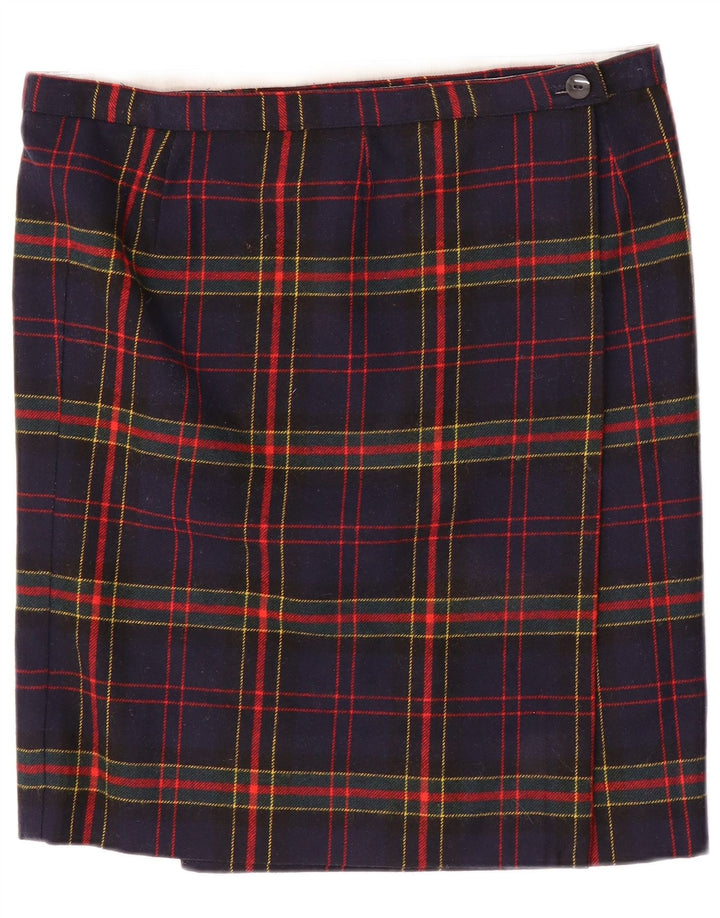 Gonna dritta da donna vintage W34 grande motivo a quadri blu navy