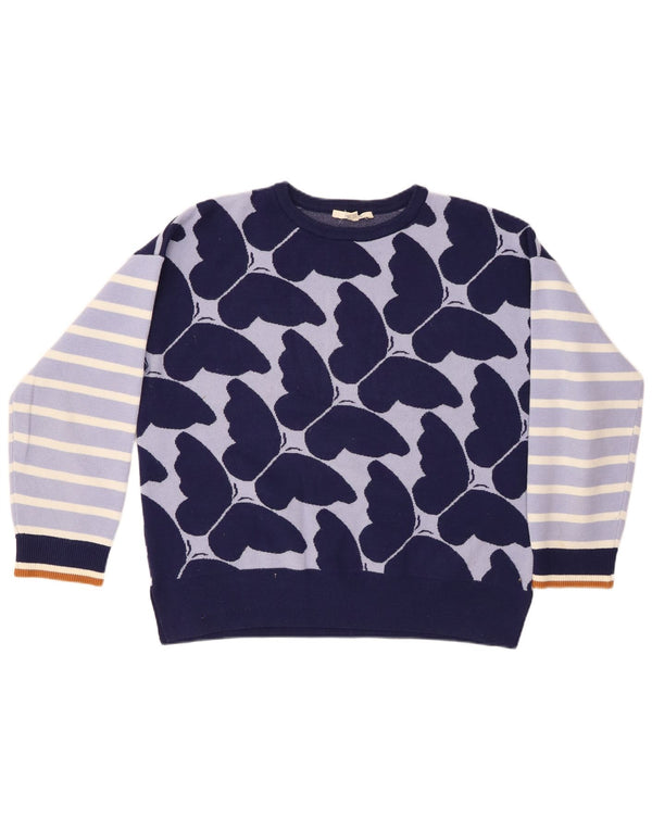 WHITE STUFF Maglione maglione girocollo da donna UK 14 Grandi righe blu navy