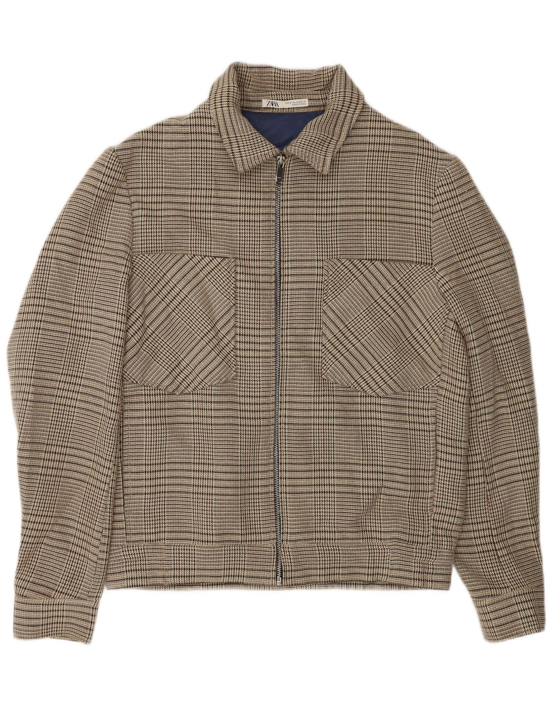 Giubbotto bomber con zip intera da donna Zara UK 14 Poliestere a quadri beige medio
