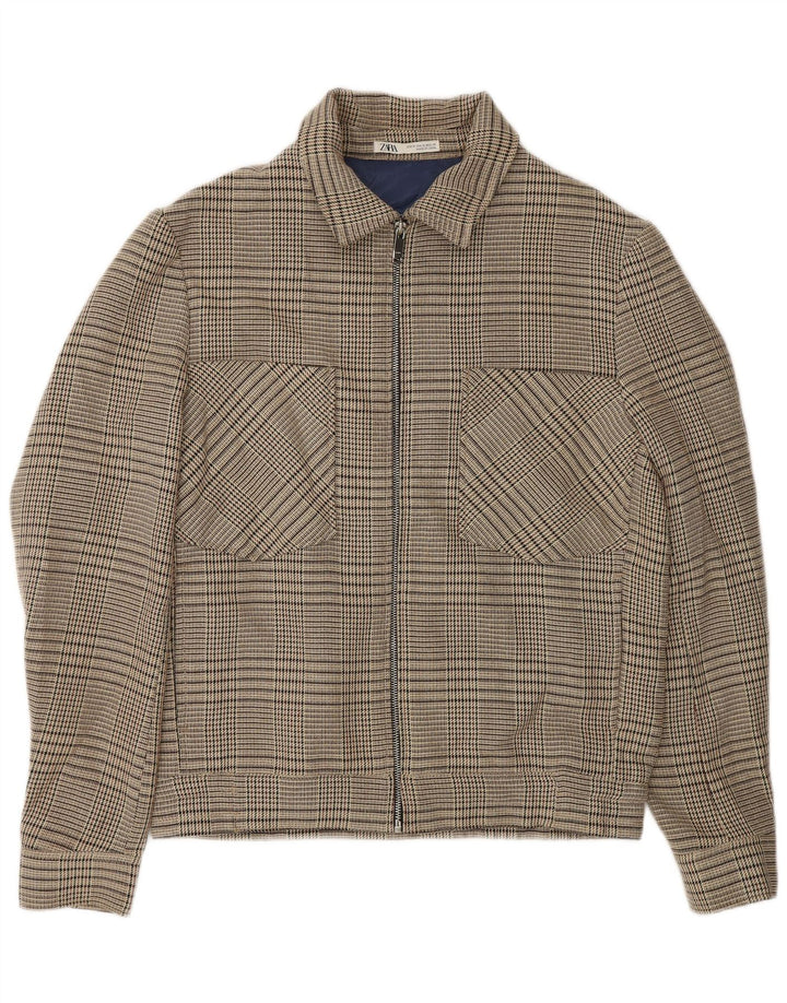 Giubbotto bomber con zip intera da donna Zara UK 14 Poliestere a quadri beige medio