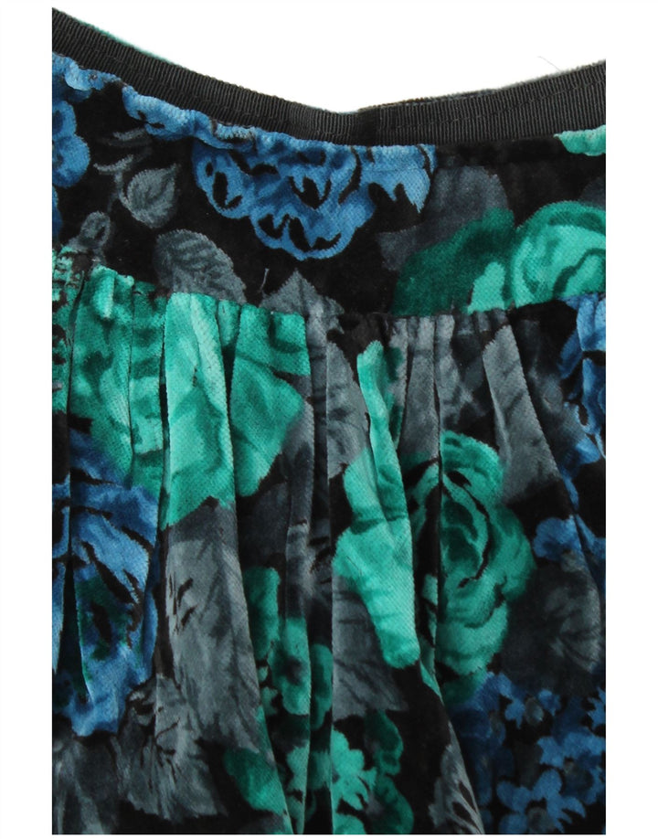Gonna a trapezio in velluto da donna vintage W28 floreale medio multicolore