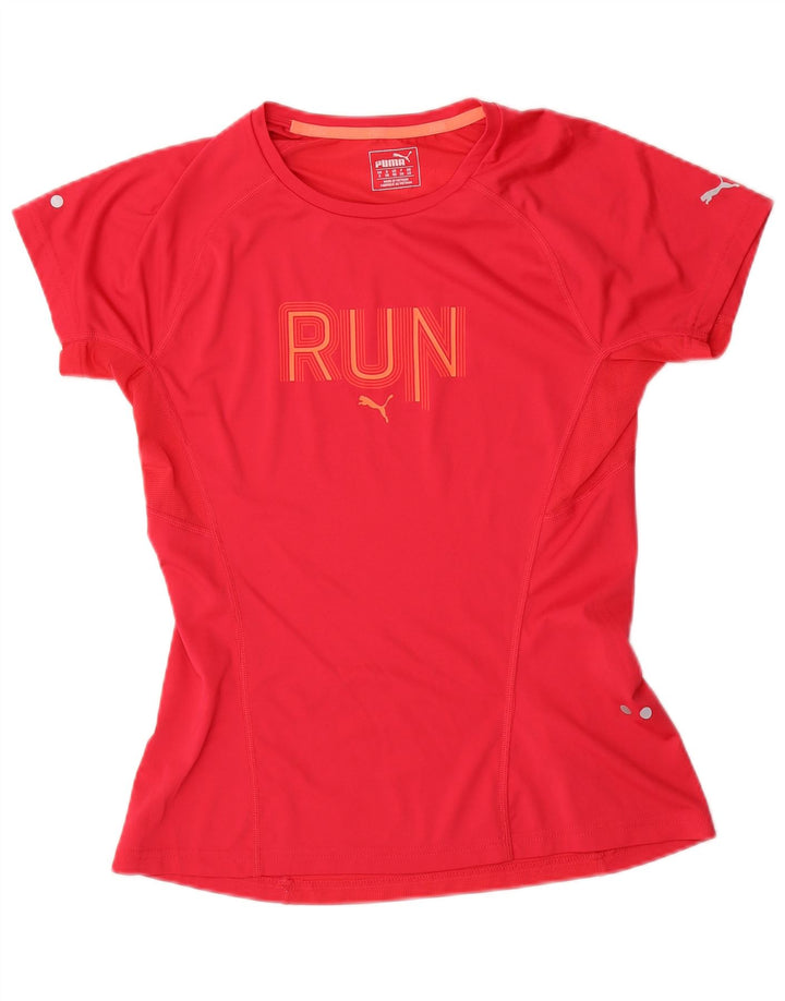 Puma T-shirt grafica da donna Top UK 10 Small Rosso Poliestere