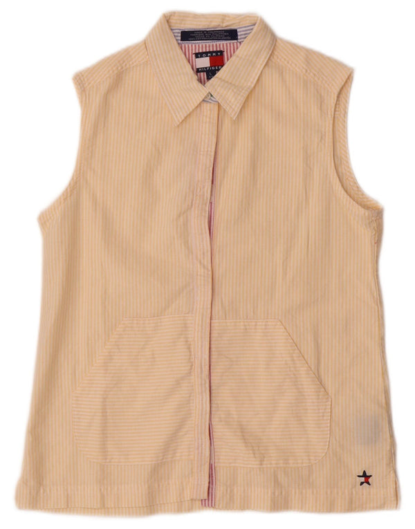 Camicia senza maniche da donna Tommy Hilfiger UK 14 grande cotone gessato giallo