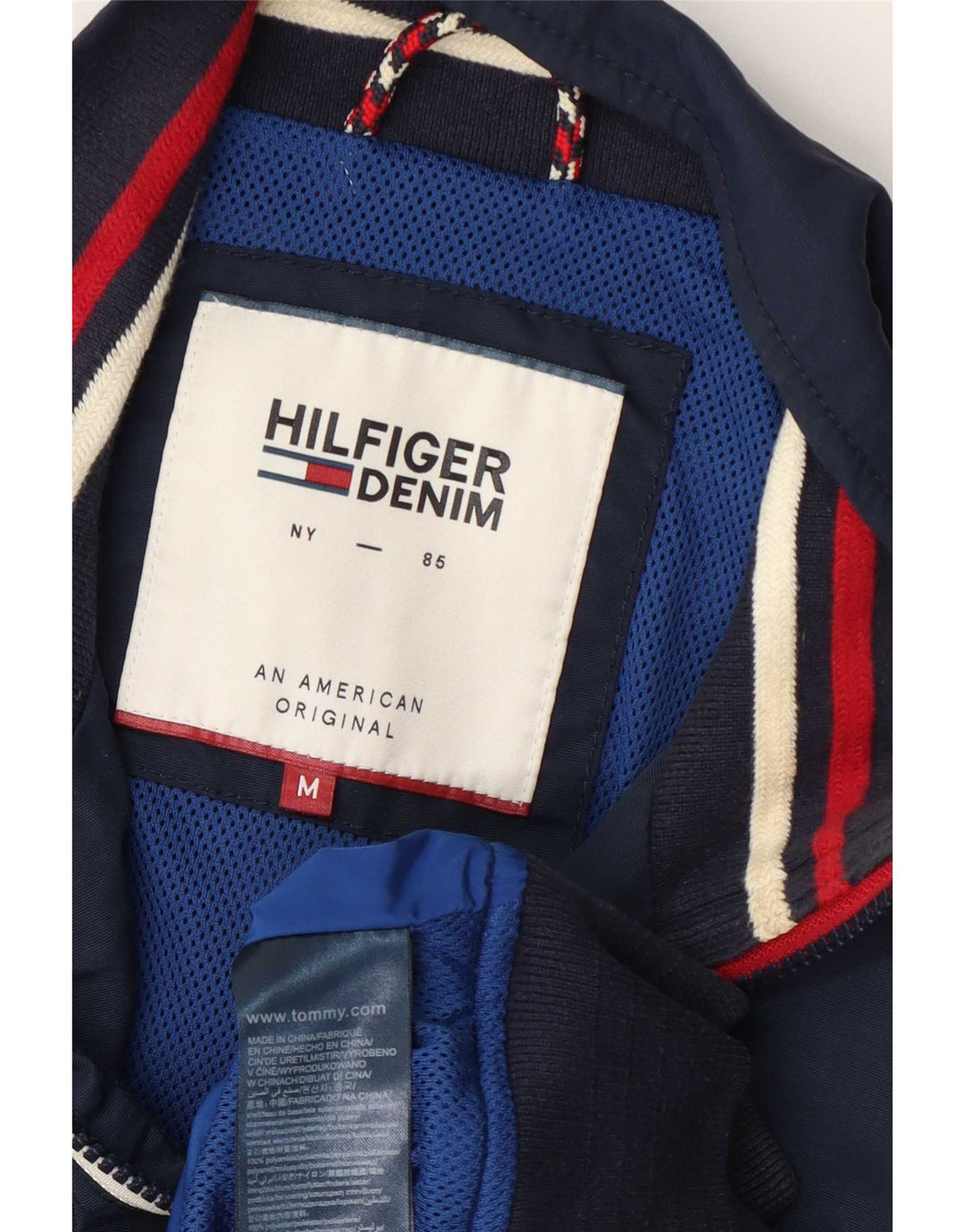 Giubbotto bomber da uomo Tommy Hilfiger UK 38 poliammide a righe blu navy medio
