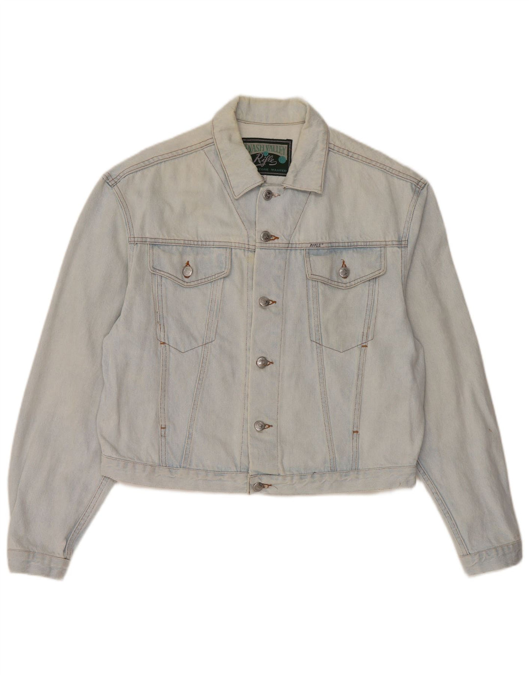 RIFLE Giacca in denim oversize corta da donna UK 10 piccola in cotone blu