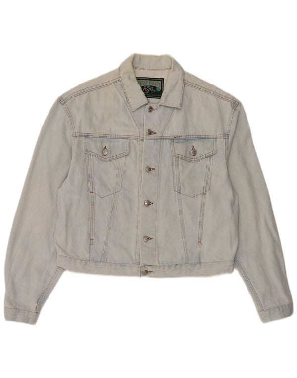 RIFLE Giacca in denim oversize corta da donna UK 10 piccola in cotone blu