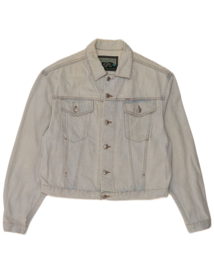 RIFLE Giacca in denim oversize corta da donna UK 10 piccola in cotone blu