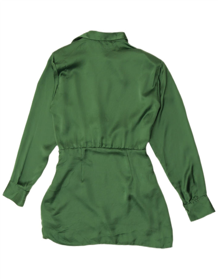 Abito camicia a maniche lunghe da donna Zara UK 12 Poliestere verde medio