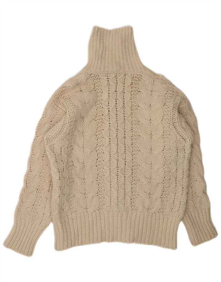 Maglione cardigan con zip intera da uomo con cartolina postale piccolo in lana bianco sporco