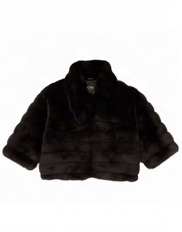 Soaked Womens 3/4 Sleeve Faux Fur Bolero Jacket UK 12 Medium Black