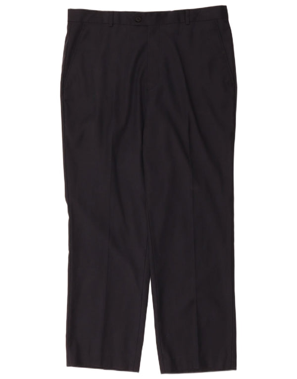 Pantaloni da abito dritti da uomo Giorgio Armani W37 L29 in lana blu navy