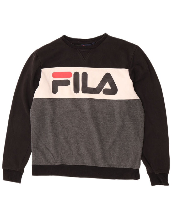 Fila Felpa grafica da uomo Maglione piccolo cotone color block nero