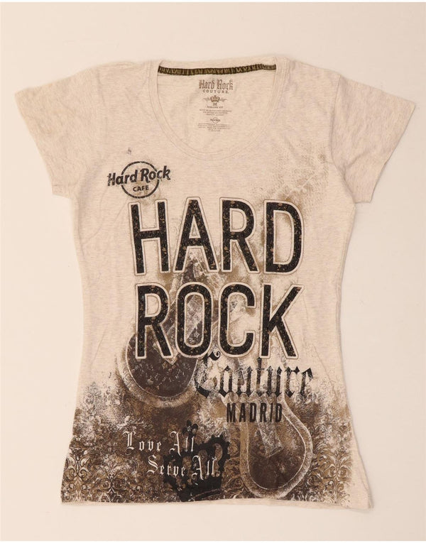 T-shirt grafica da donna Hard Rock Cafe Madrid UK 12 Beige medio chiazzato