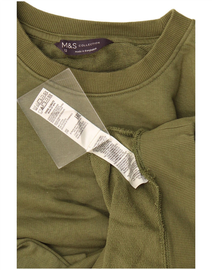 Felpa da donna Marks & Spencer maglione UK 12 cotone kaki medio