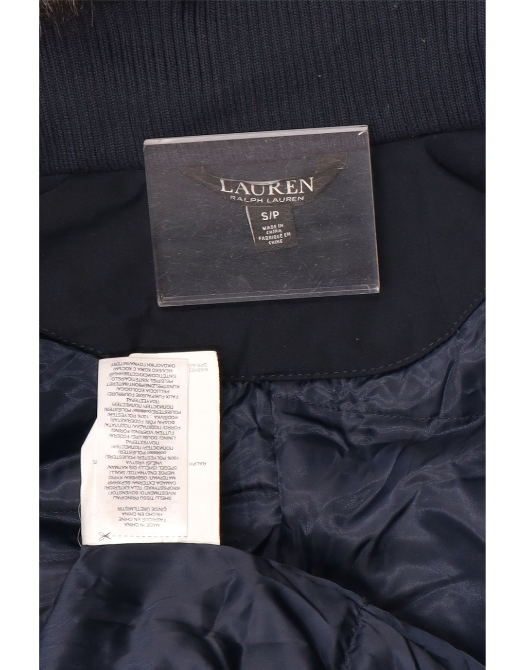 Giacca Parka con cappuccio da donna Ralph Lauren UK 10 Small Poliestere blu navy