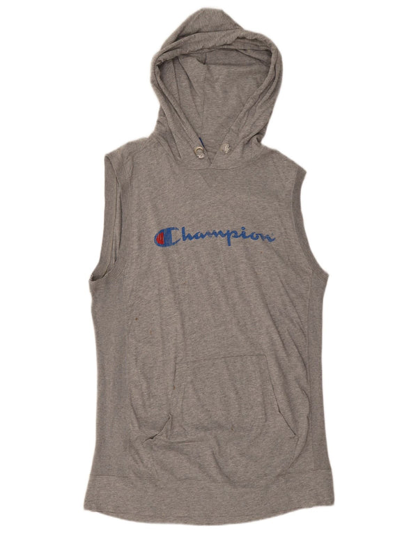 Felpa con cappuccio grafica senza maniche Champion da uomo XL in cotone chiazzato grigio