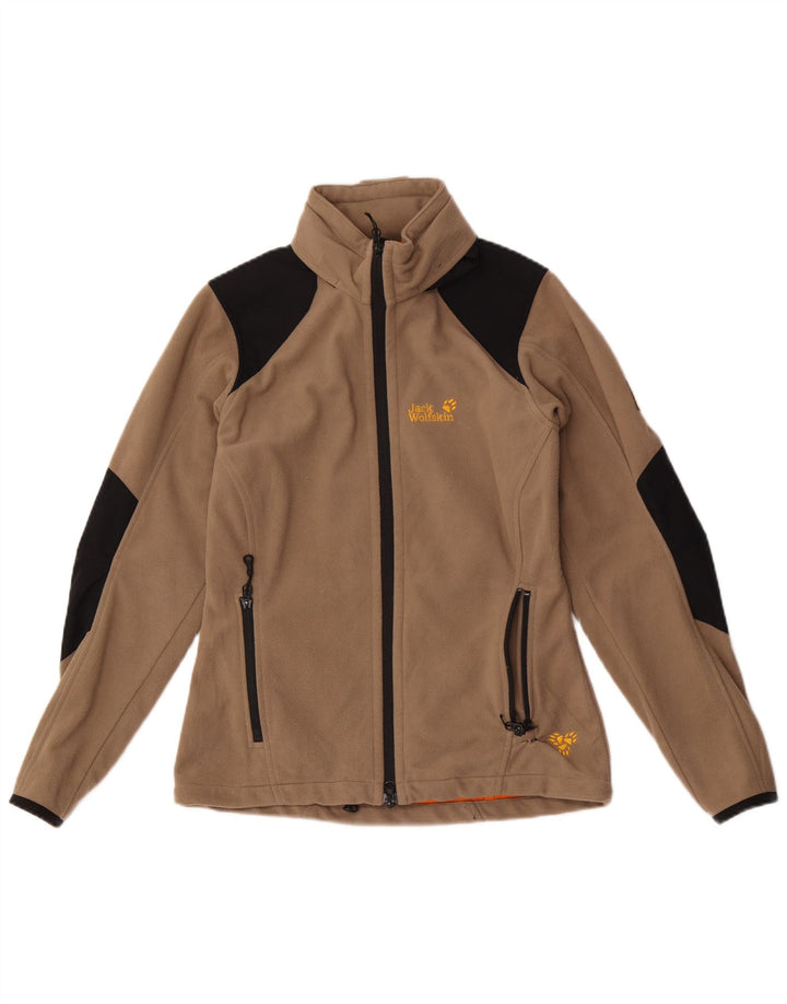 JACK WOLFSKIN Giacca in pile da donna UK 10 Small Marrone Colourblock Poliestere