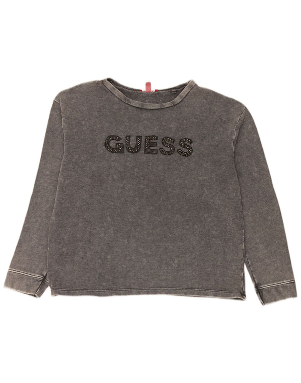Guess Felpa con grafica da donna Maglione UK 16 Large Grigio Cotone