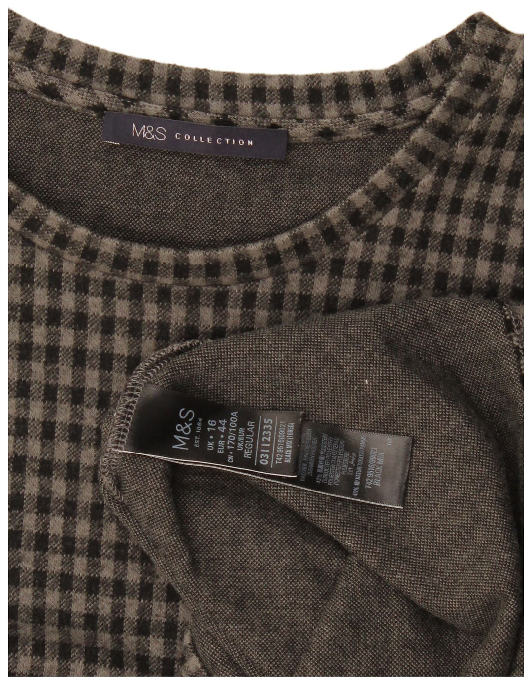 Abito a trapezio con maniche a 3/4 da donna Marks & Spencer UK 16 Large Grey Gingham