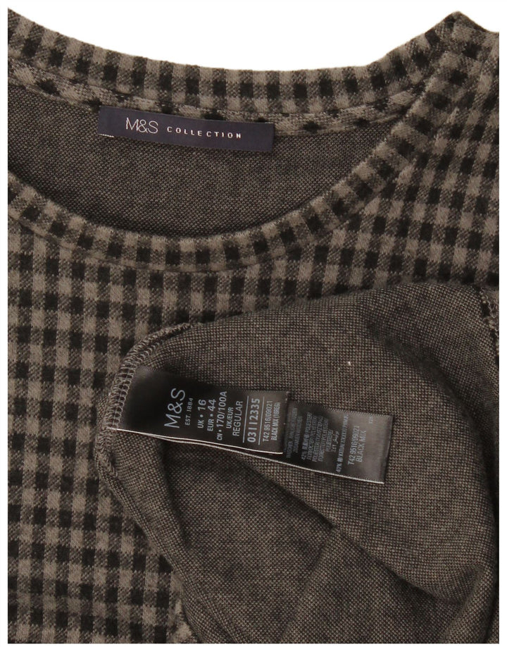 Abito a trapezio con maniche a 3/4 da donna Marks & Spencer UK 16 Large Grey Gingham