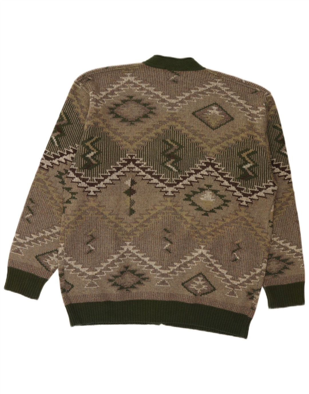 Maglione cardigan da uomo vintage in lana geometrica verde grande