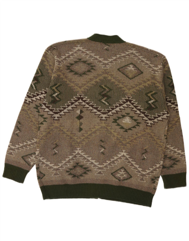 Maglione cardigan da uomo vintage in lana geometrica verde grande