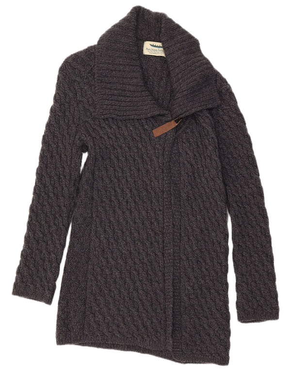 Maglione cardigan lungo da donna Aran Islands Knitwear UK 10 piccolo grigio