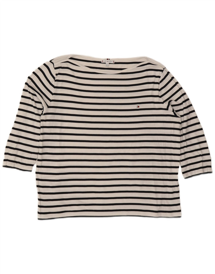TOMMY HILFIGER Top da donna manica 3/4 UK 24 4XL cotone a righe bianche