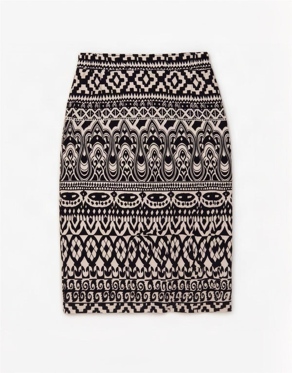 Vintage Womens Pencil Skirt EU 38 Medium W30 Black Geometric Polyester