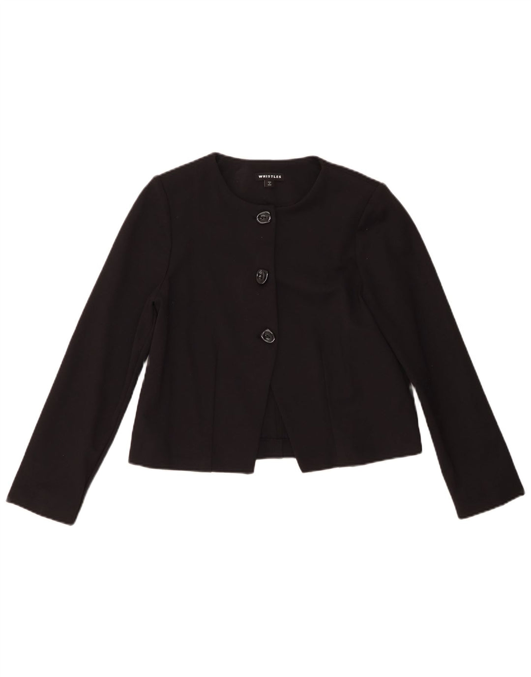Giacca blazer a 3 bottoni corta da donna Whistles UK 10 piccola viscosa nera