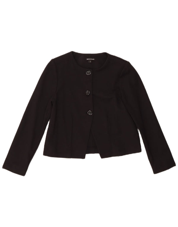 Giacca blazer a 3 bottoni corta da donna Whistles UK 10 piccola viscosa nera